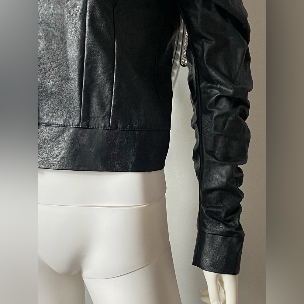 Venti6 Faux Leather Jacket with Buttons and Ruffled Sleeves, Size L - Picture 2 of 12